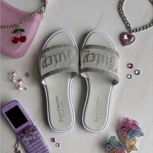 Juicy Couture White Crystal Logo Slide Sandal